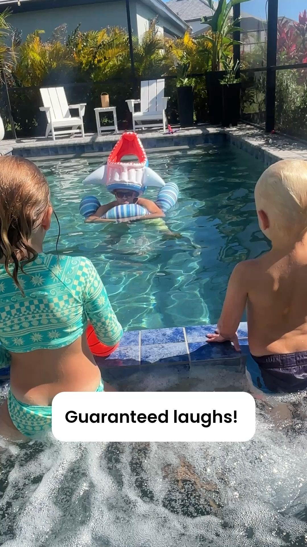 Super fun and silly pool or beach toy. You can wear it on your head- like Dad here- or just let it float around. So fun! 