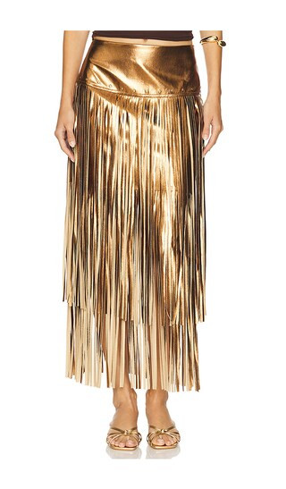 L'AGENCE Karolina Stud Skirt in Metallic Gold. - size 8 | Revolve Clothing (Global)