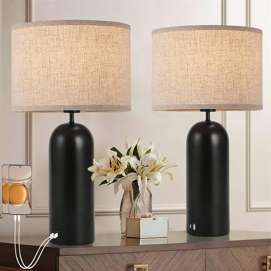 Table Lamps Set of 2 Touch Control Black&Cream Table Lamps 3-Way Dimmable Lamps with USB A+C Port... | Amazon (US)