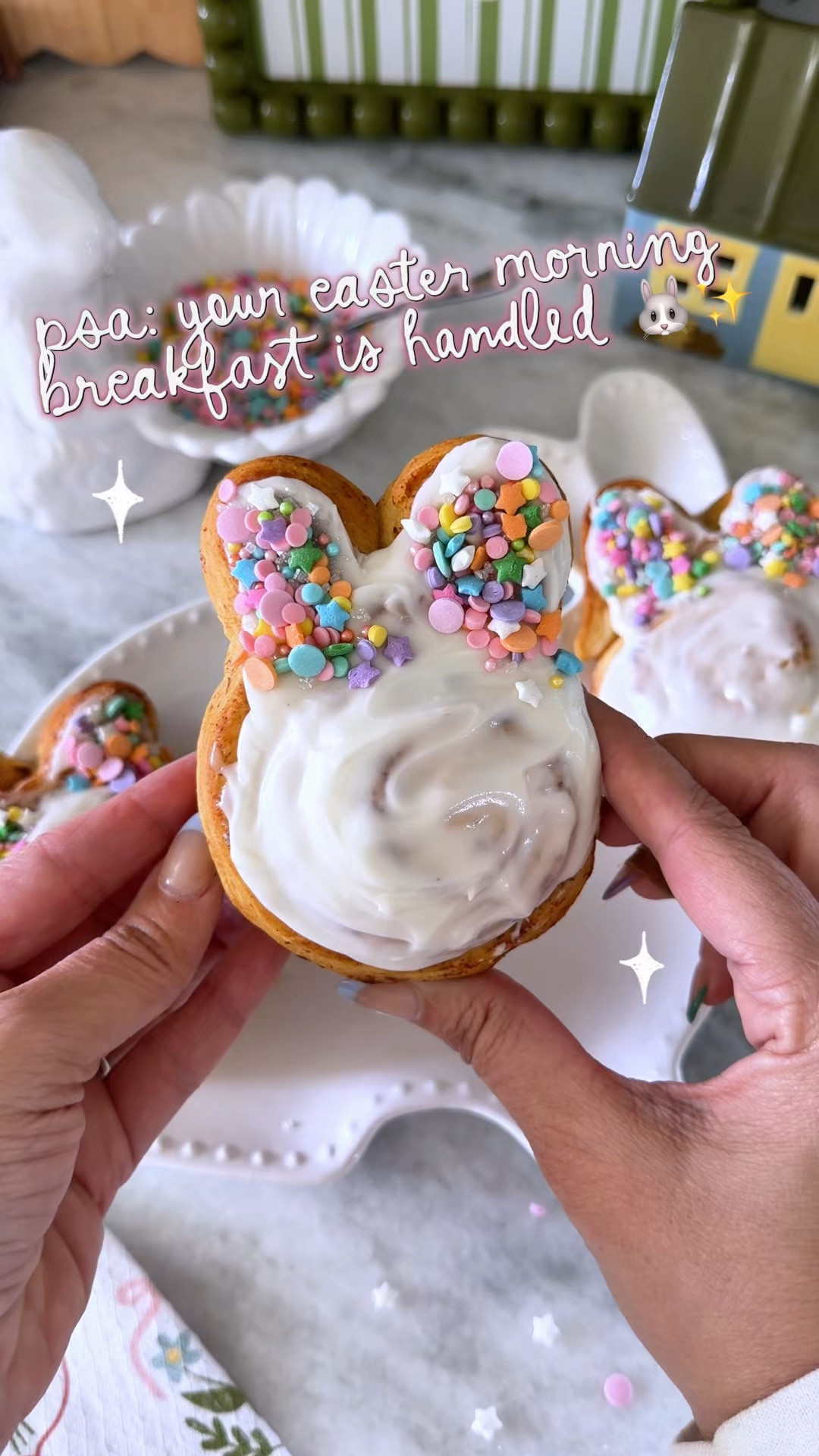 hey!! 🐰💗 here’s how to make the bunny cinnamon rolls — so easy

• start with canned cinnamon rolls
• take a small piece from the outer end of the roll (don’t unroll the whole thing)
• shape that piece into two little ears
• place the ears at the top of the roll and gently press so they stick

bake according to the package instructions 🫶🏼

once they’re out:
• add the icing
• dip the ears into sprinkles while the icing is still soft

that’s it!! cutest little easter breakfast 🐣✨

i linked everything i used here for you!

#easterideas #easterbrunch #easterrecipes #springhosting #easterfood


#LTKKids #LTKmorningroutine #LTKSeasonal