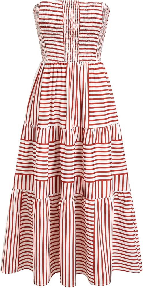 CIDER Women's Strapless Dress with Pockets Tube Striped Long Midi Dresses A Line Beach Vacation C... | Amazon (US)