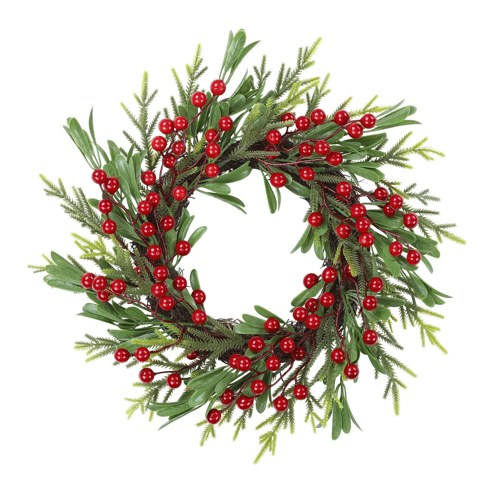 SHACOS Artificial Christmas Wreath 14" Small Winter Wreaths Pine Red Berries Xmas Decoration for ... | Amazon (US)