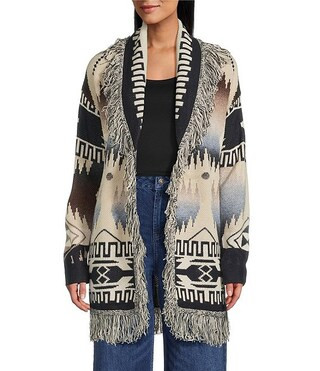 Reba Dakota Knit Jacquard South Western Print Open Front Long Sleeve Cardigan | Dillard's | Dillard's
