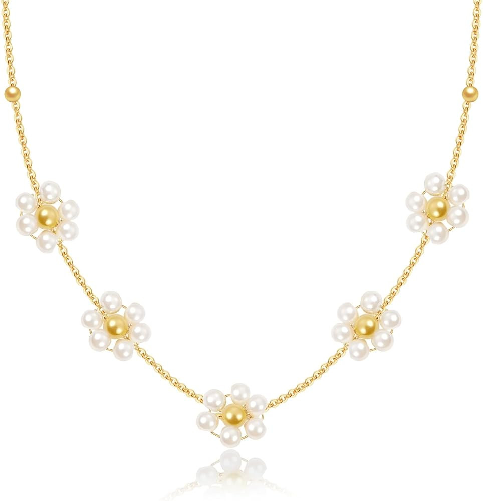 SmileBelle Pearl Necklaces, Daisy Pearls Choker for Women's Pearl Strand Necklaces as Silver and ... | Amazon (US)