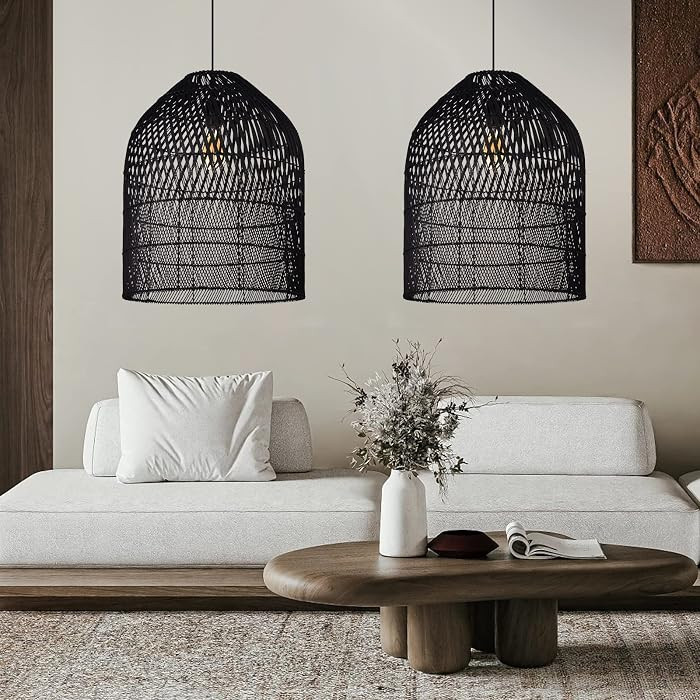 Arturesthome 1 Light Wicker Bell Pendant Lamp, Design Basket Rattan Woven Pendant Light Shades, H... | Amazon (US)