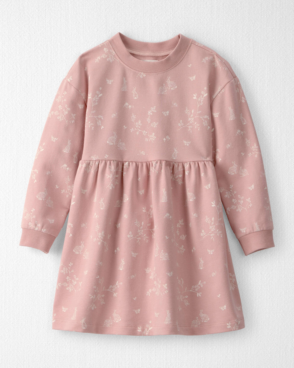 Toddler Girl Organic Cotton French Terry Dress in Pink Bunnies Print | Carter's Inc