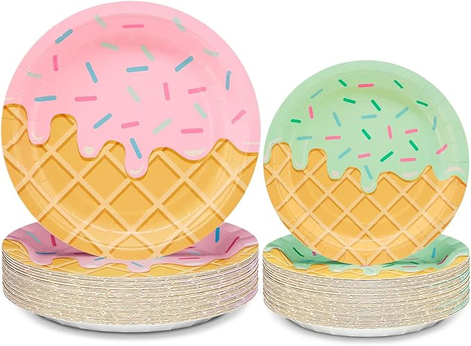 DYLIVeS 100 Pack Ice Cream Birthday Party Plates, Ice Cream Disposable Tableware Party Table Deco... | Amazon (US)
