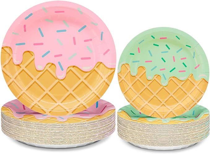 DYLIVeS 100 Pack Ice Cream Birthday Party Plates, Ice Cream Disposable Tableware Party Table Deco... | Amazon (US)