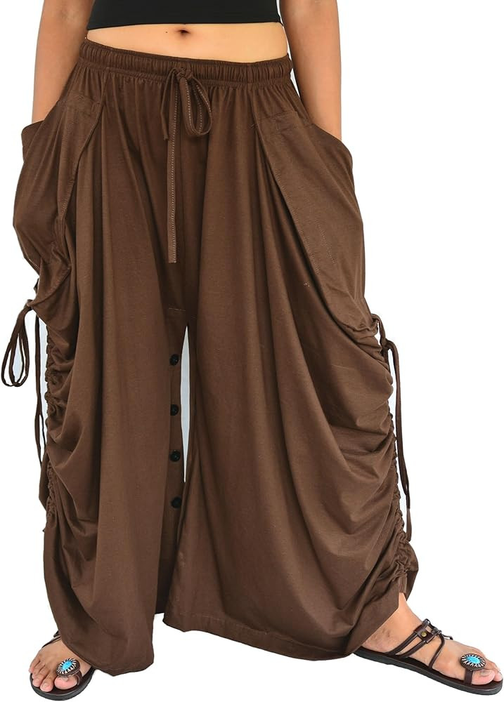 Sakoonee Women's Harem Pants Palazzo Dhoti Lounge Trousers, Convertible to a Skirt 2 Pockets Cott... | Amazon (US)