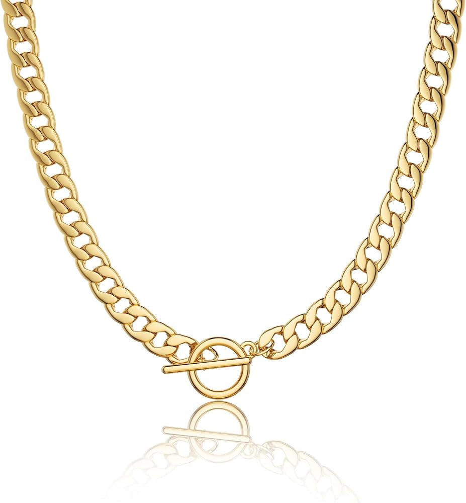 CHESKY 14K Gold Plated Chunky Necklace for Women, Trendy Paperclip Chain Necklace Thick Cross Hea... | Amazon (US)