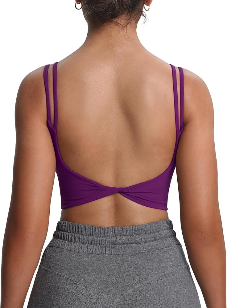 Aoxjox Women's Workout Sports Bras Fitness Yoga Crop Tank Twist Back Cami | Amazon (US)