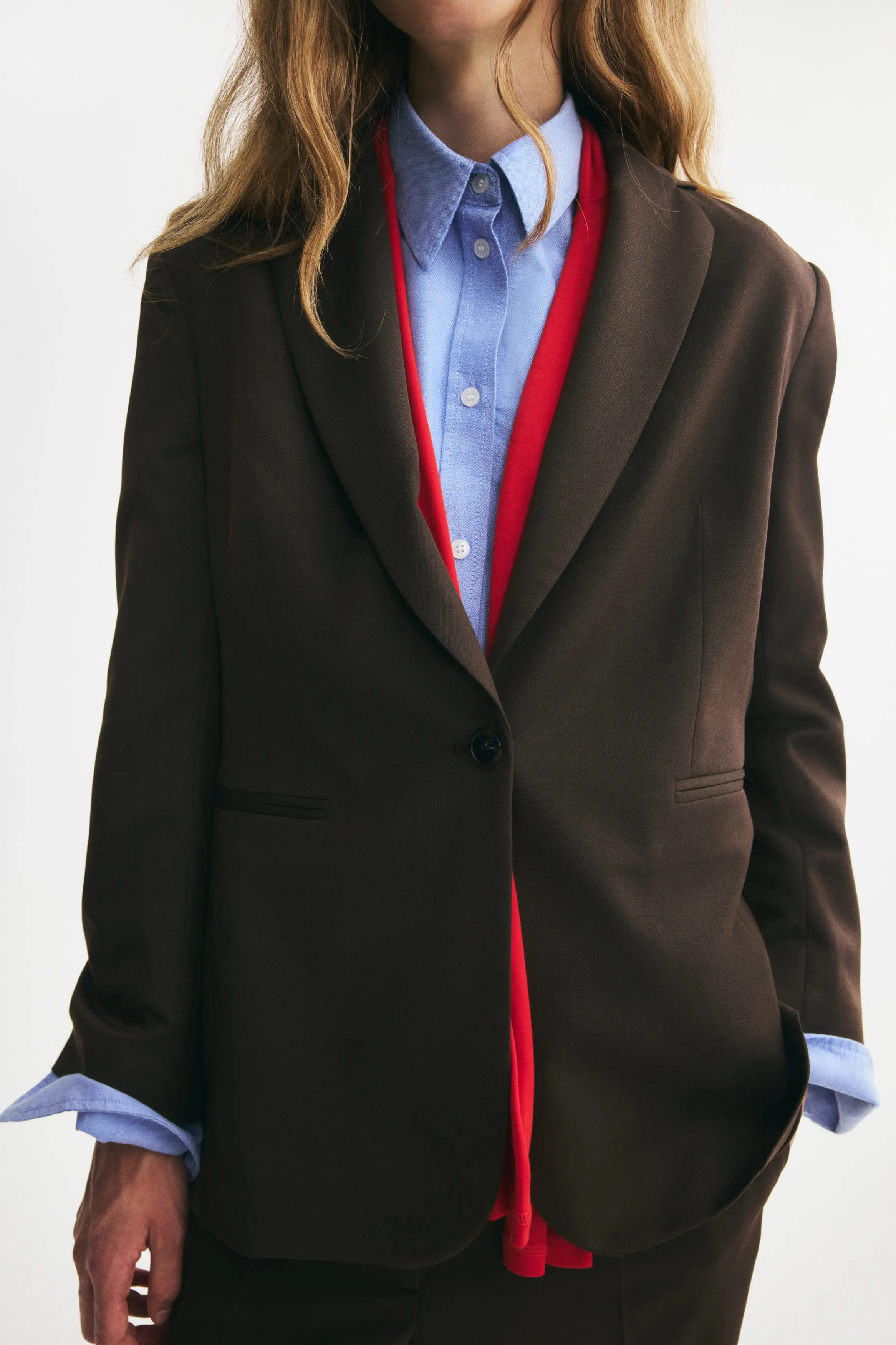 H&M Single-breasted Twill Blazer in Dark Brown at Nordstrom, Size Large | Nordstrom