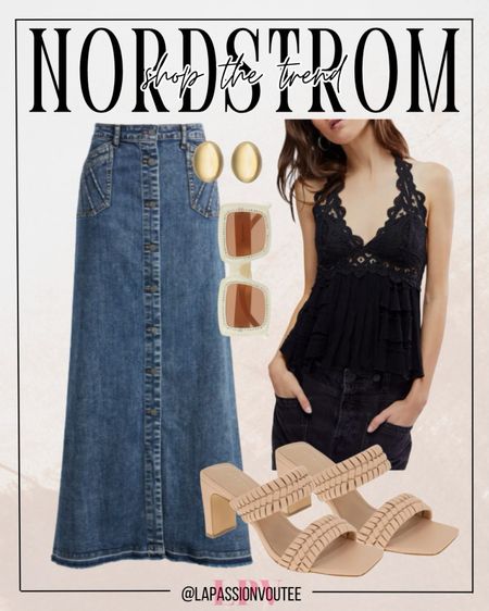 Elevate your summer style with lace halter tops, denim maxi skirts, and square sunglasses from Nordstrom's Shop the Trend collection. Complete your look with chic drop earrings and heeled slide sandals for effortless elegance under the sun. Embrace the season's hottest trends with confidence and flair!

#LTKworkwear #LTKSeasonal #LTKstyletip