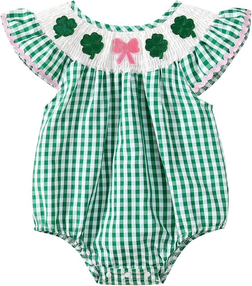 Valentines Day/St Patricks Day Baby Girl Outfit Love/Clover Romper Cute One-Piece Clothes | Amazon (US)