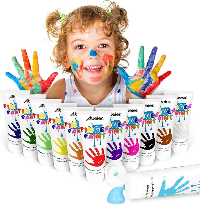 ABEIER Washable Finger Paint for Toddlers, Safe Non-Toxic, 12 x 2oz Vibrant Colors, Baby Safe Pai... | Amazon (US)