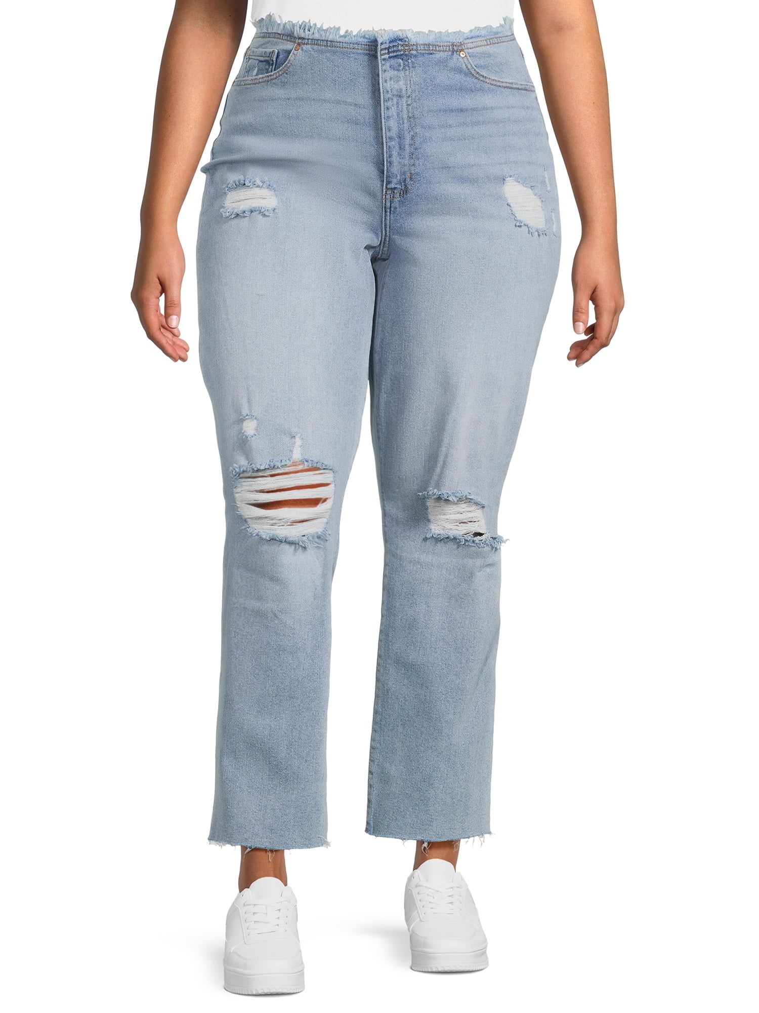 Celebrity Pink Juniors Low Rise Destructed Straight Jeans, Sizes 1-21 - Walmart.com | Walmart (US)
