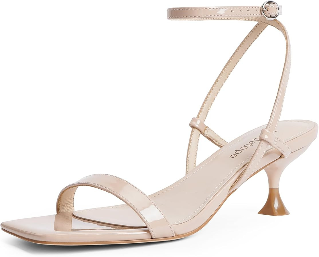 Modatope Kitten Heels for Women Open Square Toe Ankle Strap Sandals Low Heels Dress Shoes for Par... | Amazon (US)