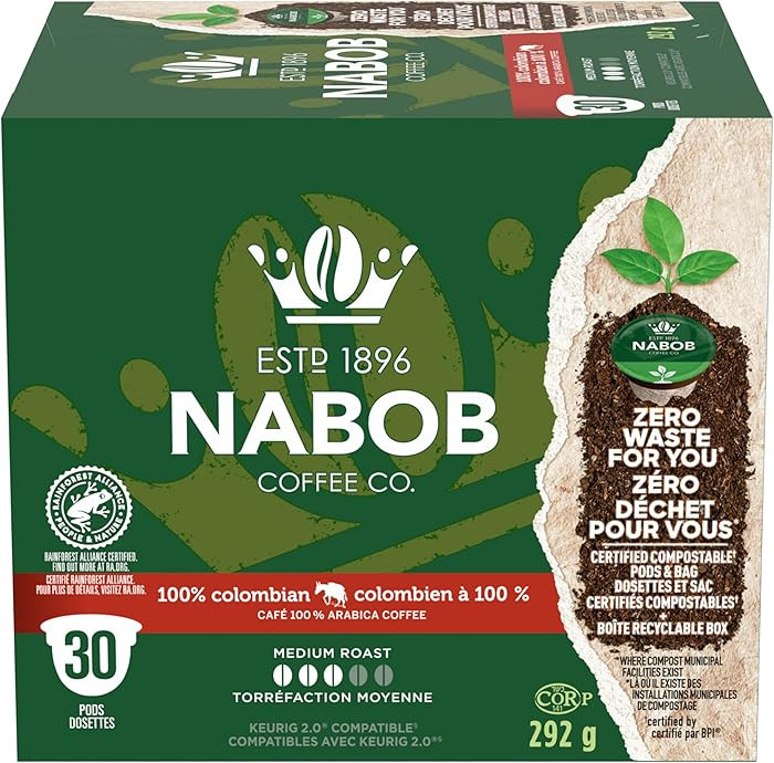 Nabob 100% Colombian Coffee 100% Compostable Pods, 292g Box | Amazon (CA)