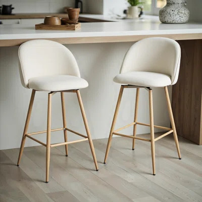 Corrigan Studio 26" Swivel Counter Stool with Beige Fabric Seat & Oak Legs — Modern Counter-Height Chair for Kitchen Island or Dining Bar | Wayfair North America