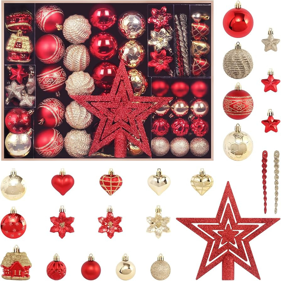 Christmas Ball Ornament Set, 88Pcs Plastic Shatterproof Christmas Xmas Tree Hanging Decorations, ... | Amazon (US)