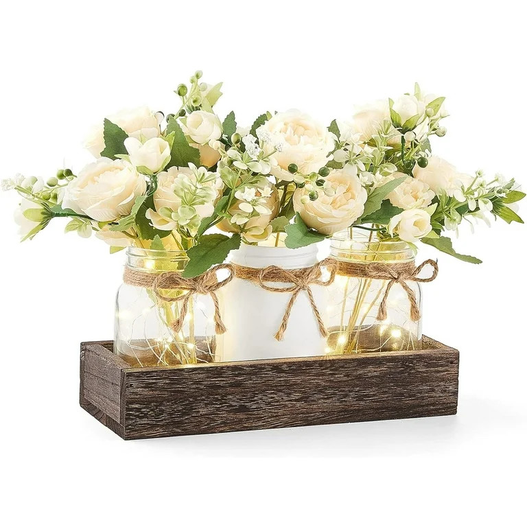 Mkono Farmhouse Mason Jar Table Lights Centerpiece | Walmart (US)