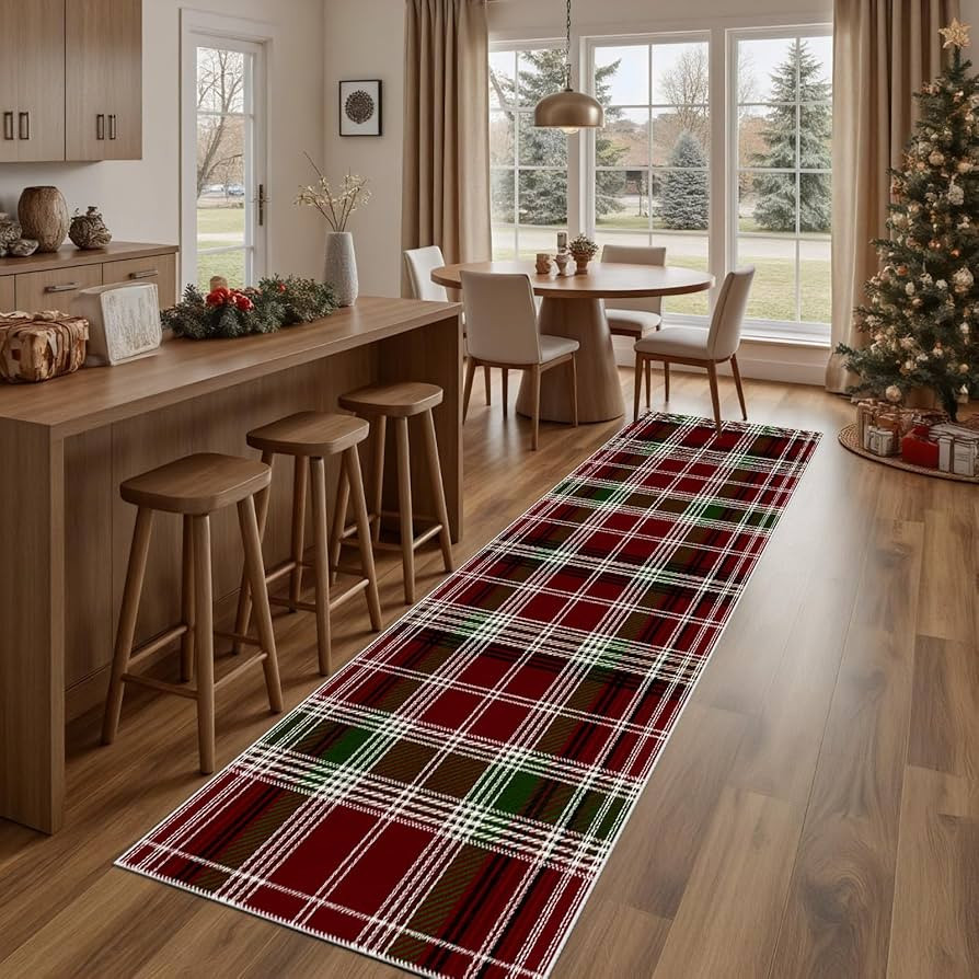 Scottish Tartan Runner Rug Non Slip, Red Green Plaid Carpet Runners for Hallway 2x6 ft, Classic C... | Amazon (US)