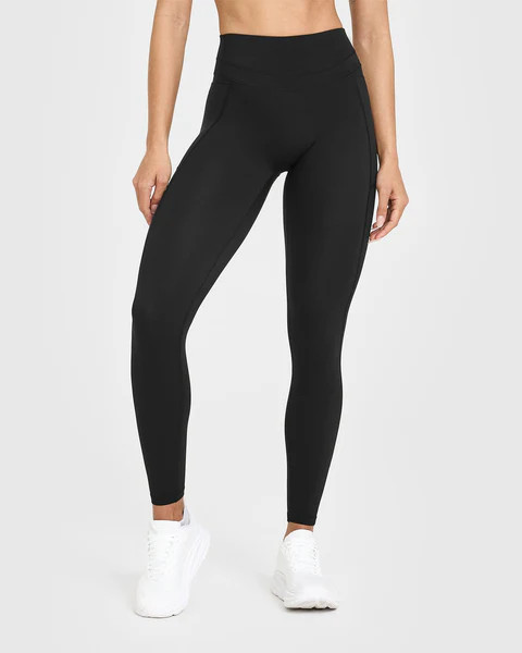 Unified High Waisted Pocket Leggings White Logo 
 Black | Oner Active (UK / US)