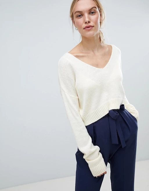ASOS DESIGN cropped sweater in fluffy yarn and off shoulder | ASOS US