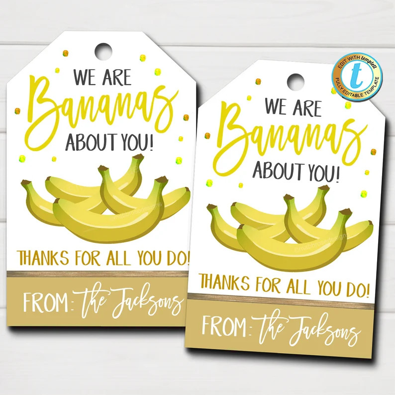 Banana Gift Tags, Fruit Treat Label, Bananas About You Thank You Appreciation Favor Tag, Teacher ... | Etsy (Global)