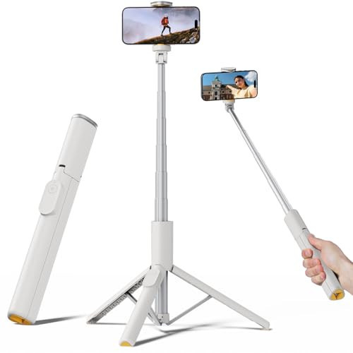 TODI Selfie Stick Tripod for iPhone, 60" Lightweight Phone Tripod Stand with Wireless Remote, Extendable Selfie Stick for Android, All-in-1, Compatible with iPhone/Android (White) | Amazon (US)