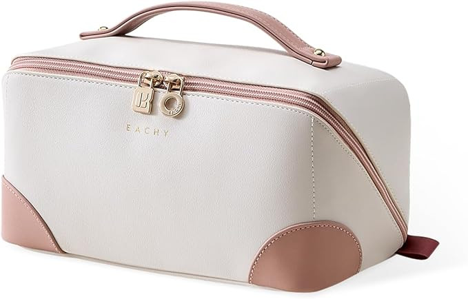 EACHY Travel Makeup Bag,Large Capacity Cosmetic Bags for Women,Waterproof Portable Pouch Open Fla... | Amazon (US)