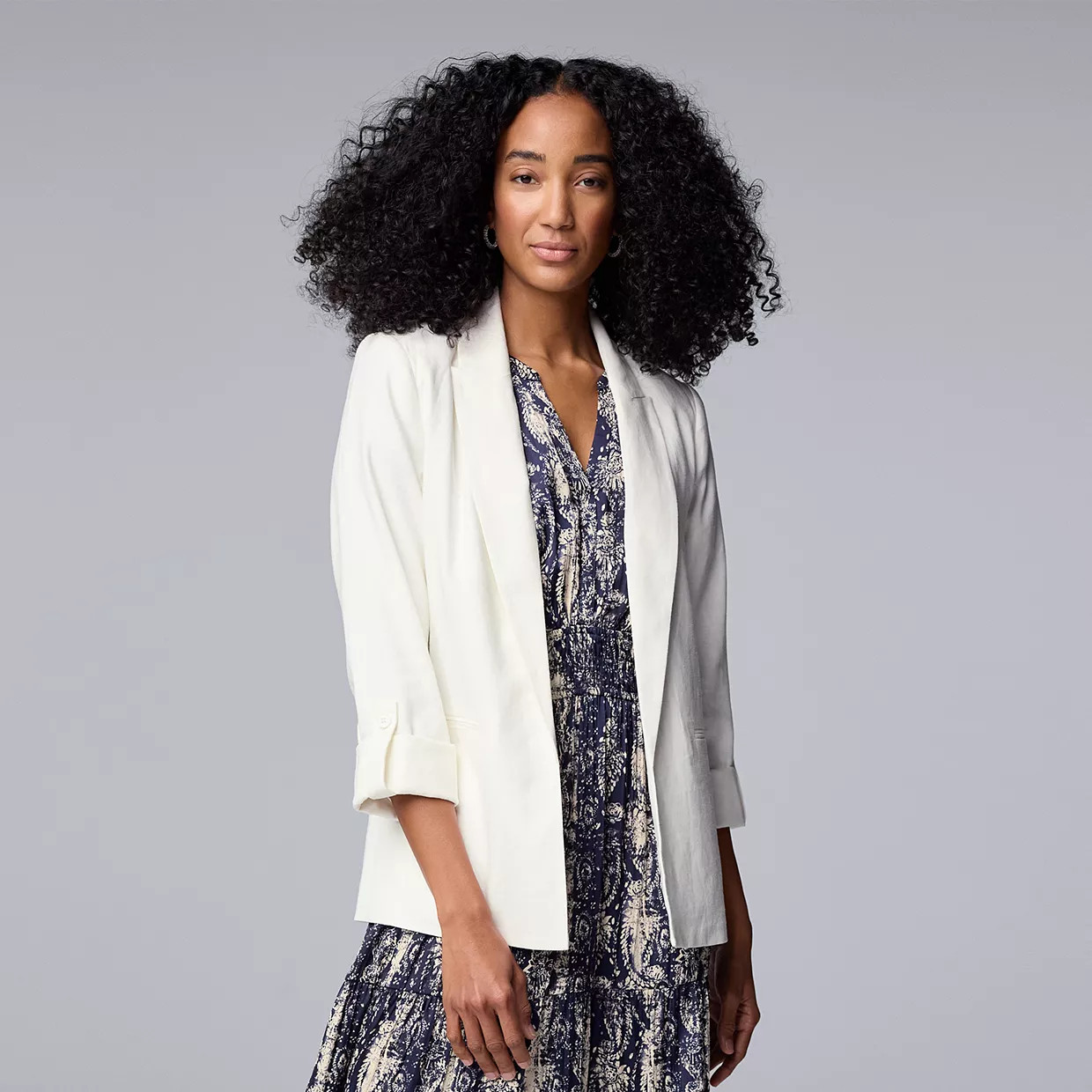 Women's Simply Vera Vera Wang Linen Roll Tab Blazer | Kohl's