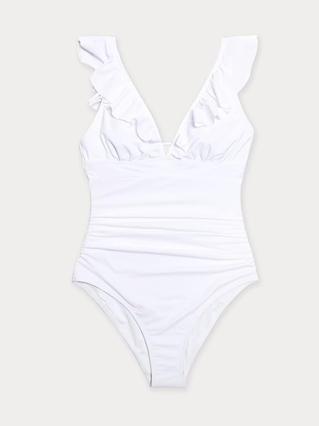 CUPSHE Women's Ruffled One Piece Swimsuit V Neck Lace Up | Amazon (US)