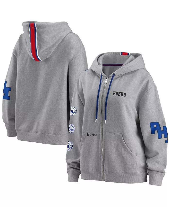 WEAR by Erin Andrews Women's Heathered Gray Philadelphia 76ers Taped Full-Zip Hoodie & Reviews - ... | Macys (US)