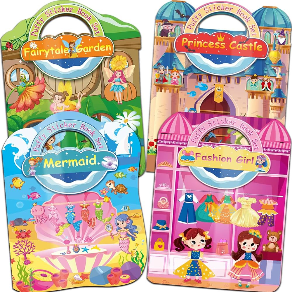 Dress Up Sticker Books for Girls Ages 2-4 4-8, Reusable Puffy 3D Sticker Books for Toddlers 2-4 Y... | Amazon (US)