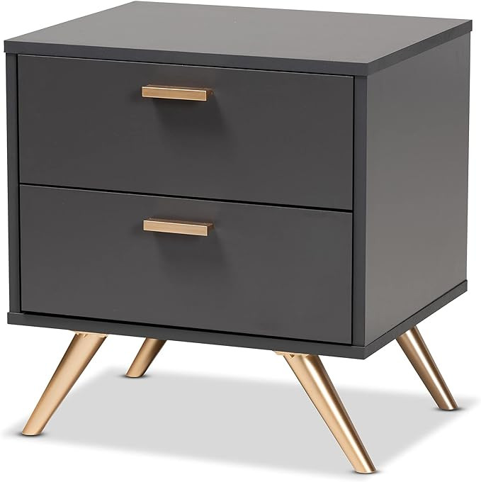 Baxton Studio Kelson Nightstand, Dark Grey/Gold | Amazon (US)