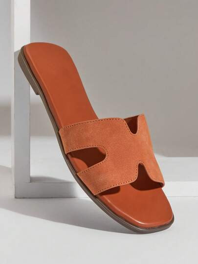 SHUZIA Old Money Women's Premium-Feel Faux Suede-Look Harness Cut-Out Open Toe Soft-Cushion Caram... | SHEIN