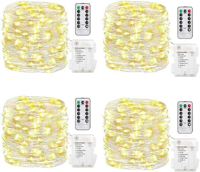 Remote Control, Timer, 8 Lighting Modes, 10 Brightness Levels, Silver Wire Twinkle Lights for Bed... | Amazon (US)