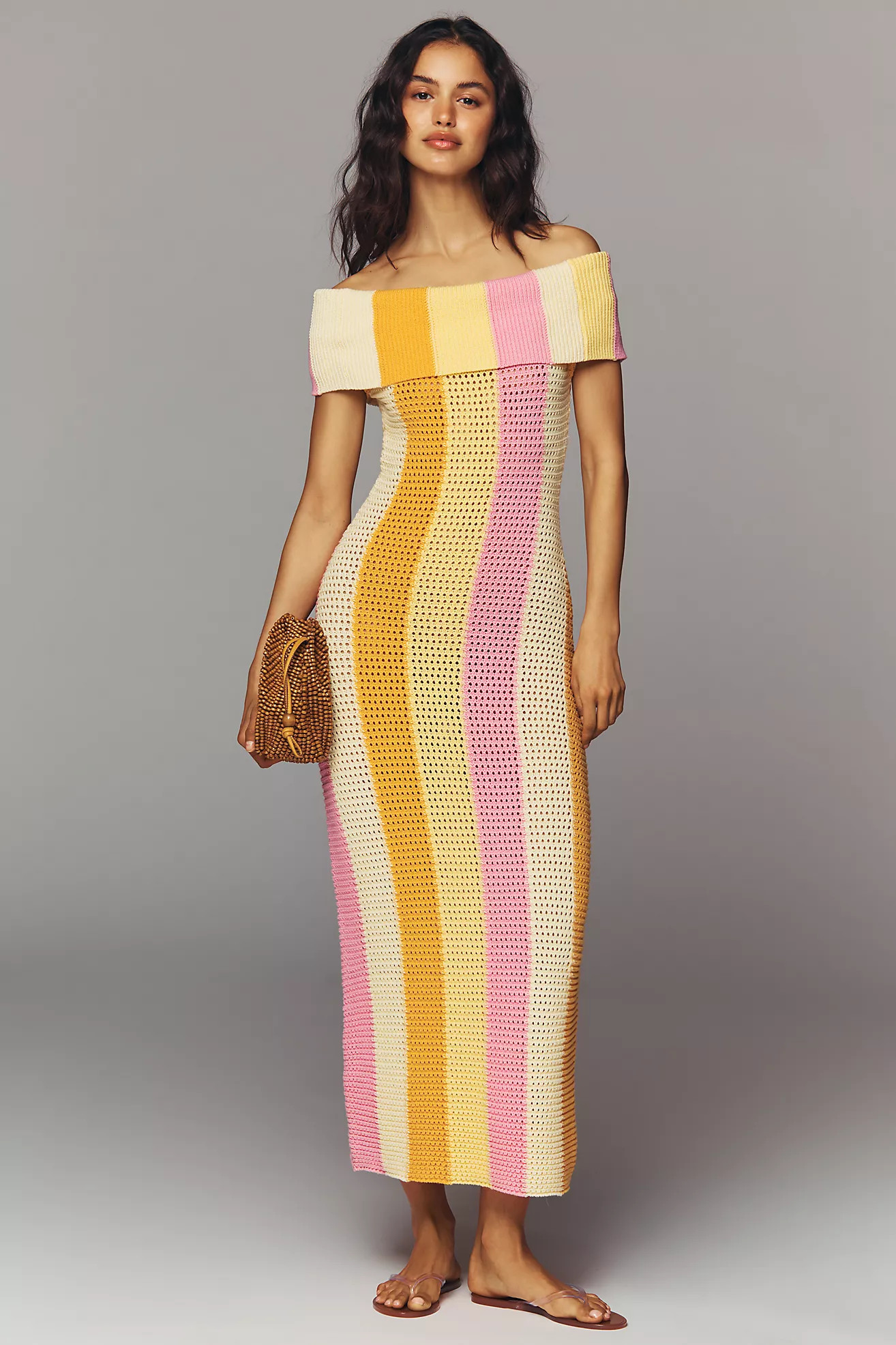 Endless Rose Off-Shoulder Striped Knit Midi Dress | Anthropologie (US)