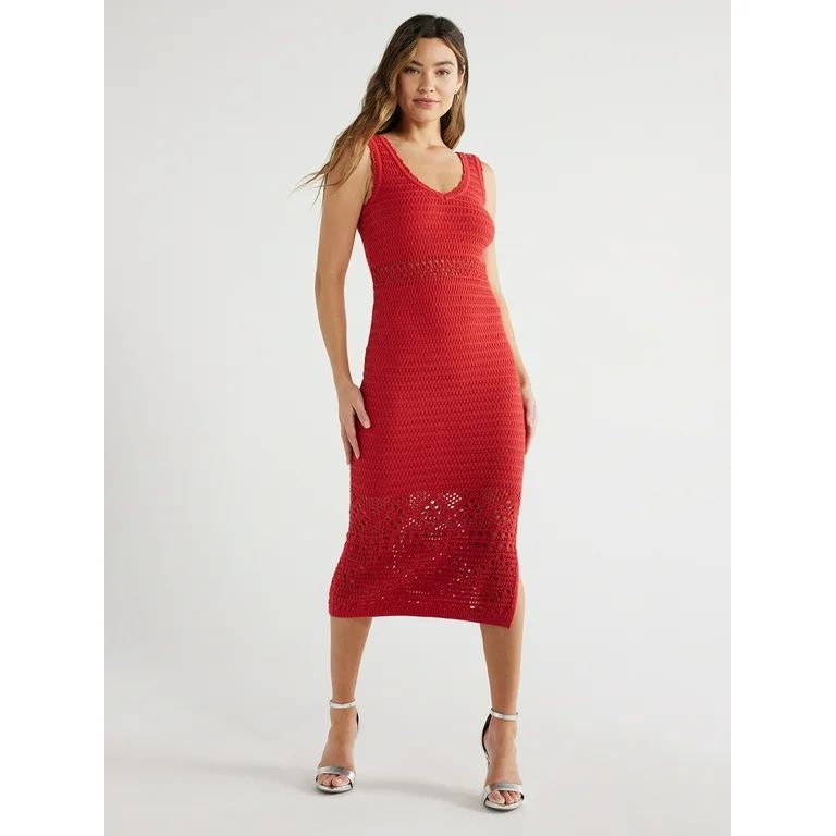 Sofia Jeans Women's Sleeveless V-Neck Crochet Sweater Dress, Mid Calf Length, Sizes XS-XXXL | Walmart (US)