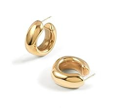 Chunky Gold Hoops Earrings for Women Thick 18K Real Gold Plated Open Hoop Lightweight | Amazon (US)