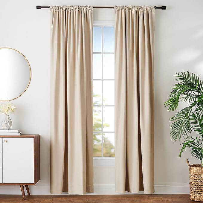 AmazonBasics Room Darkening Blackout Window Curtains with Tie Backs Set, 42" x 96", Beige | Amazon (US)