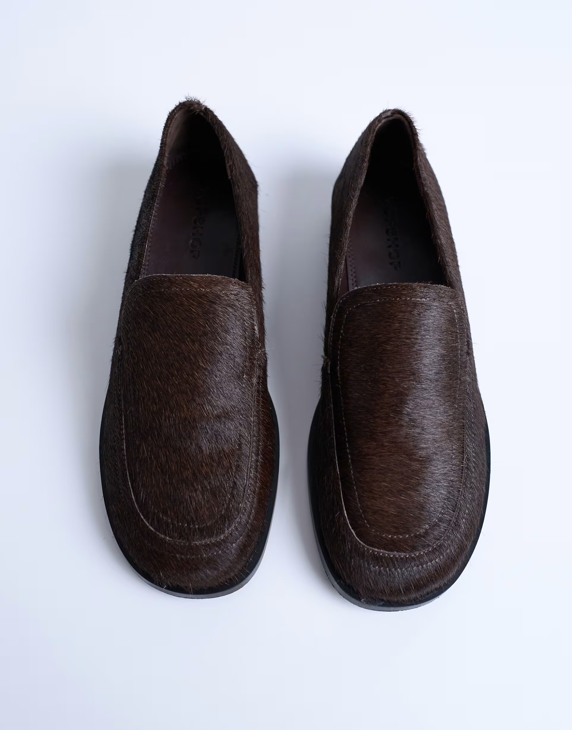 Topshop Corrie real leather pony flat shoe loafer in chocolate | ASOS (Global)