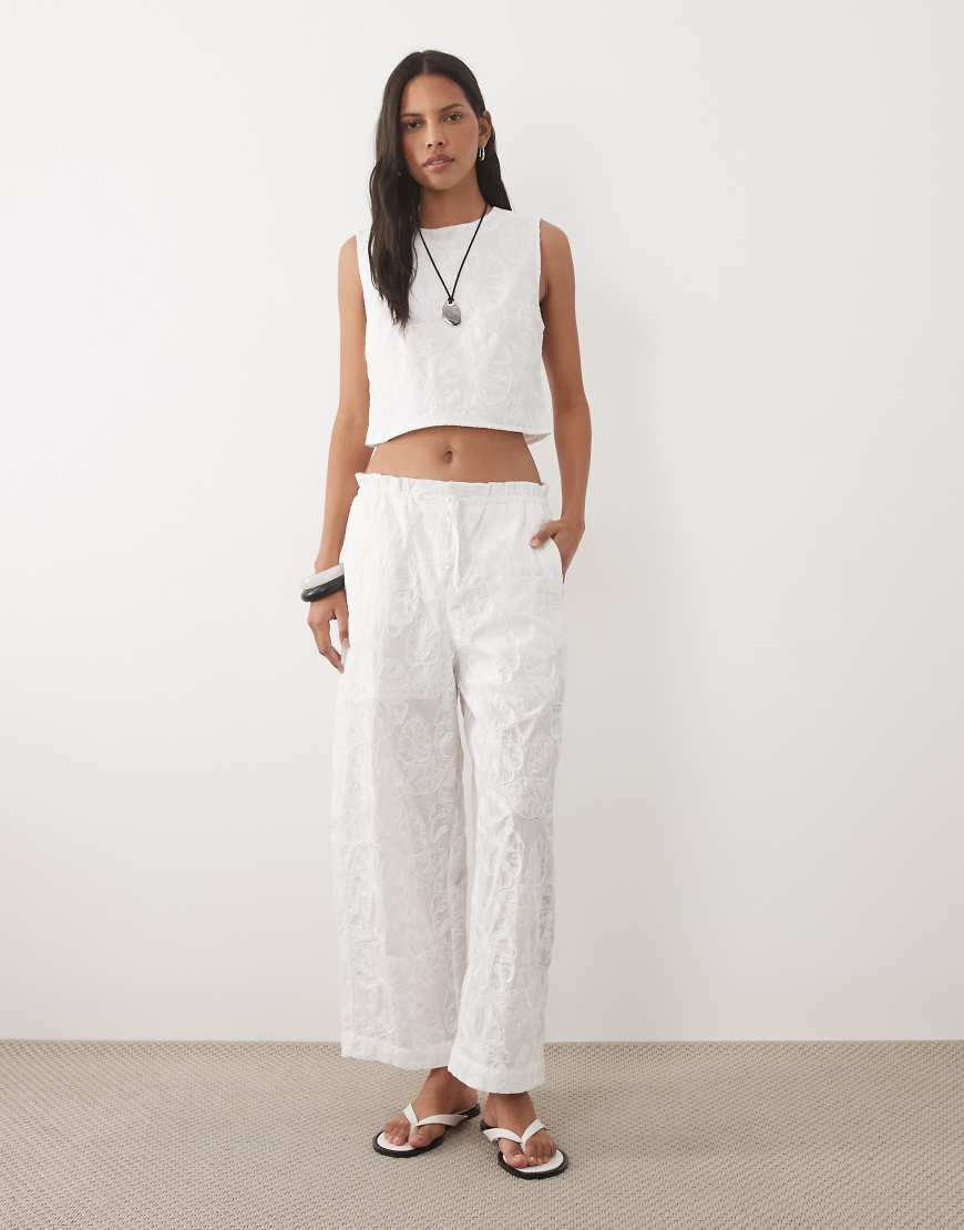 Mango Lisboa 100% cotton textured straight pants in white - part of a set | ASOS (Global)