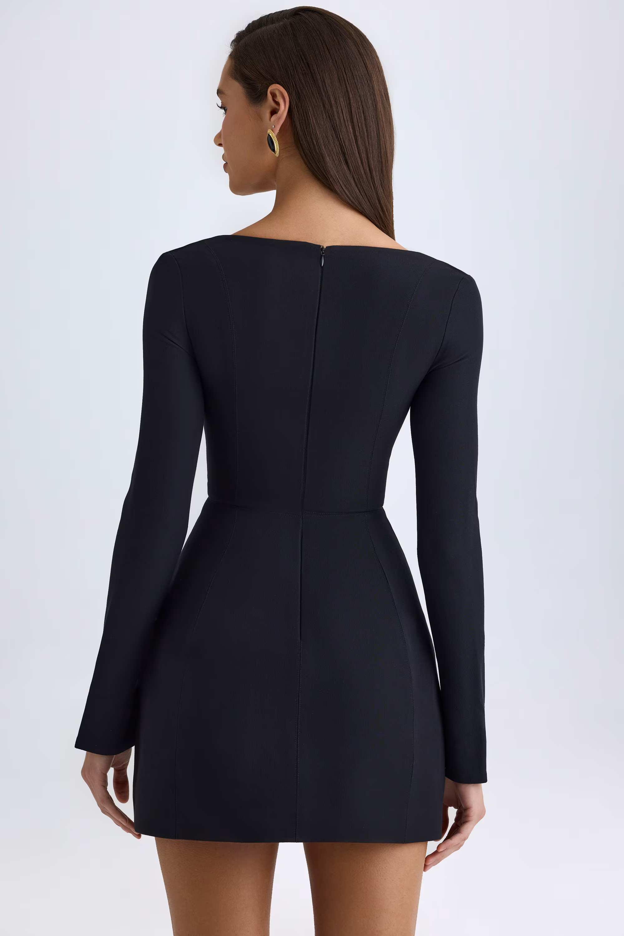 Square-Neck Structured Tulip Mini Dress in Black | Oh Polly