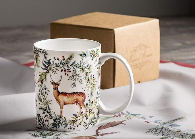Maison d' Hermine Holly Time Fine Bone China Coffee Mug with Handles for Hot Beverages - Coffee C... | Amazon (US)