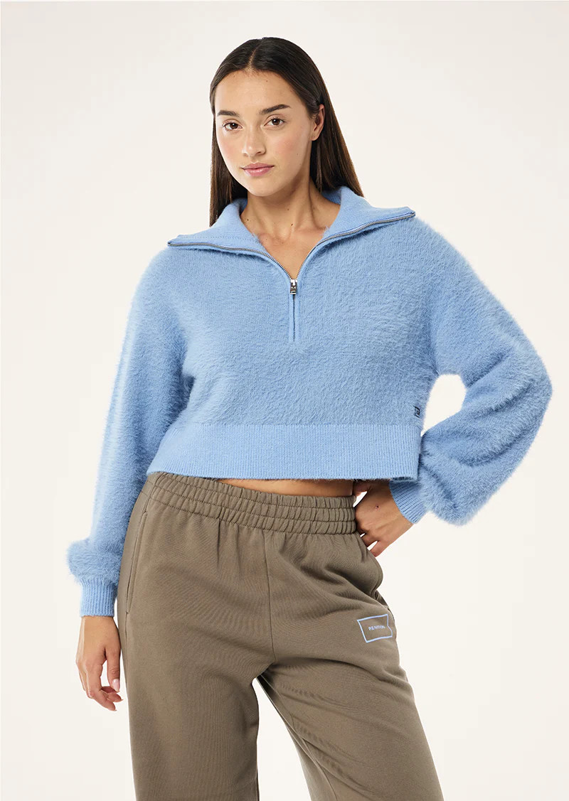 GREENPOINT KNIT ZIP NECK IN DUSTY BLUE | P.E Nation AU