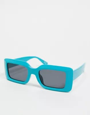ASOS DESIGN recycled frame mid square sunglasses with bevel detail in aqua blue | ASOS (Global)