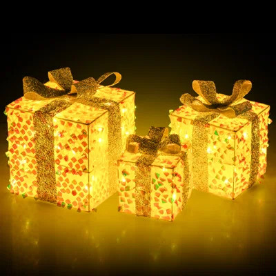Set Of 3 Christmas Lighted Gift Boxes With 90 LED Light | Wayfair North America