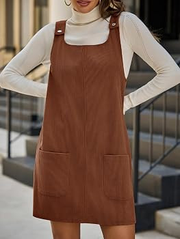 Yousify Womens Corduroy Overall Dress Square Neck A Line Jumper Mini Dresses Casual Sleeveless Ro... | Amazon (US)